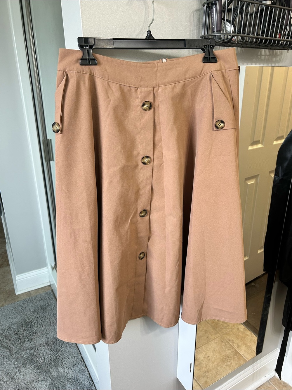 SHEIN Button-Front A-Line Skirt in Tan